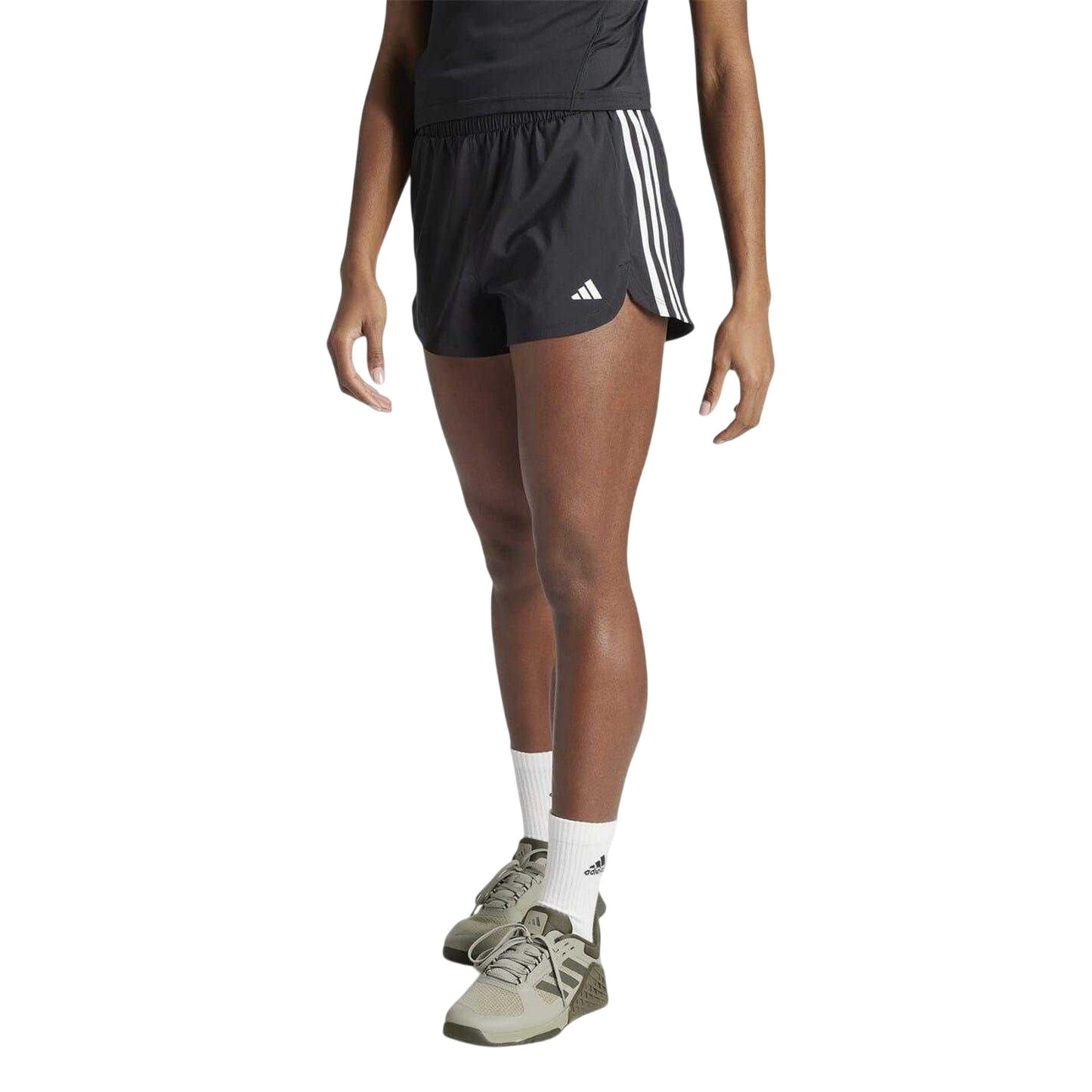 Black-White - Side - Adidas Womens-Ladies Pacer 3 Stripes Side Slits Shorts