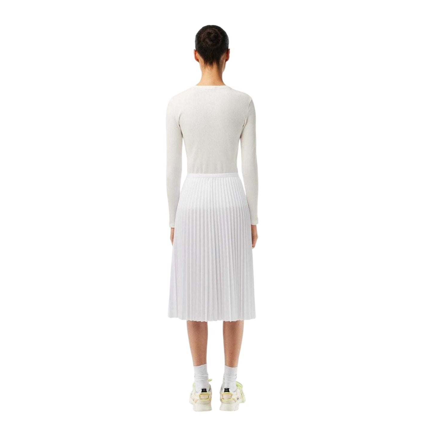 White - Back - Lacoste Womens-Ladies Pleated Elasticated Waist Midi Skirt