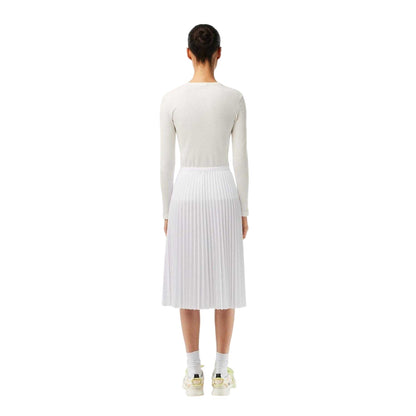 White - Back - Lacoste Womens-Ladies Pleated Elasticated Waist Midi Skirt
