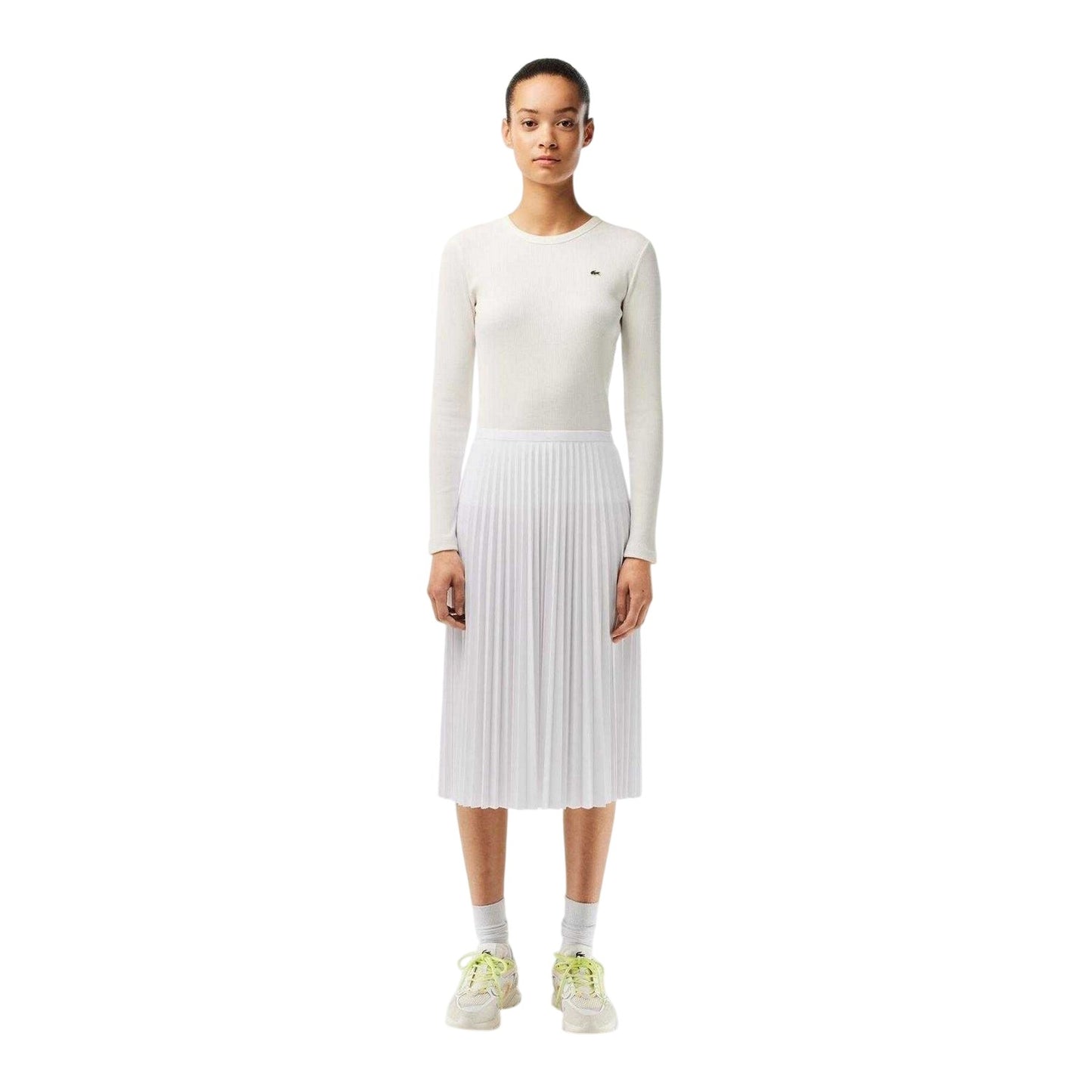 White - Lifestyle - Lacoste Womens-Ladies Pleated Elasticated Waist Midi Skirt