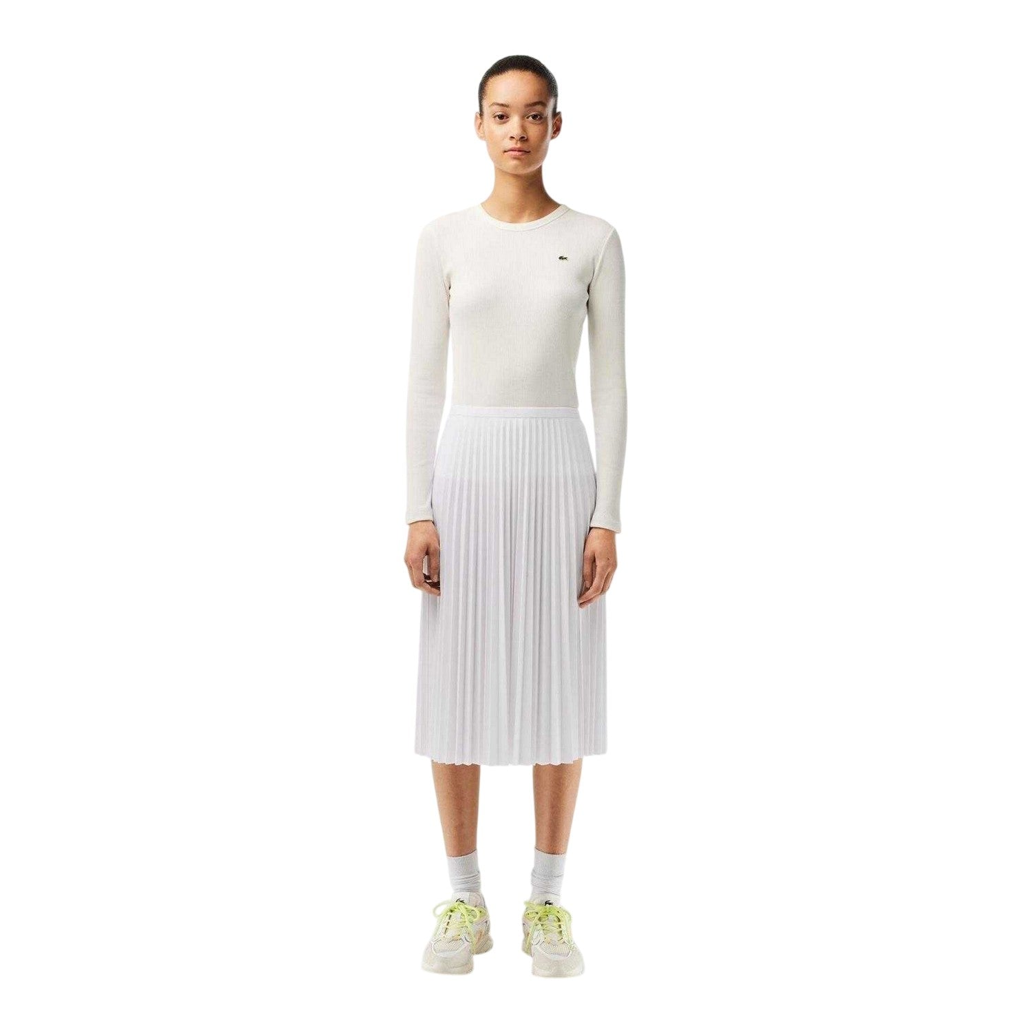 White - Lifestyle - Lacoste Womens-Ladies Pleated Elasticated Waist Midi Skirt