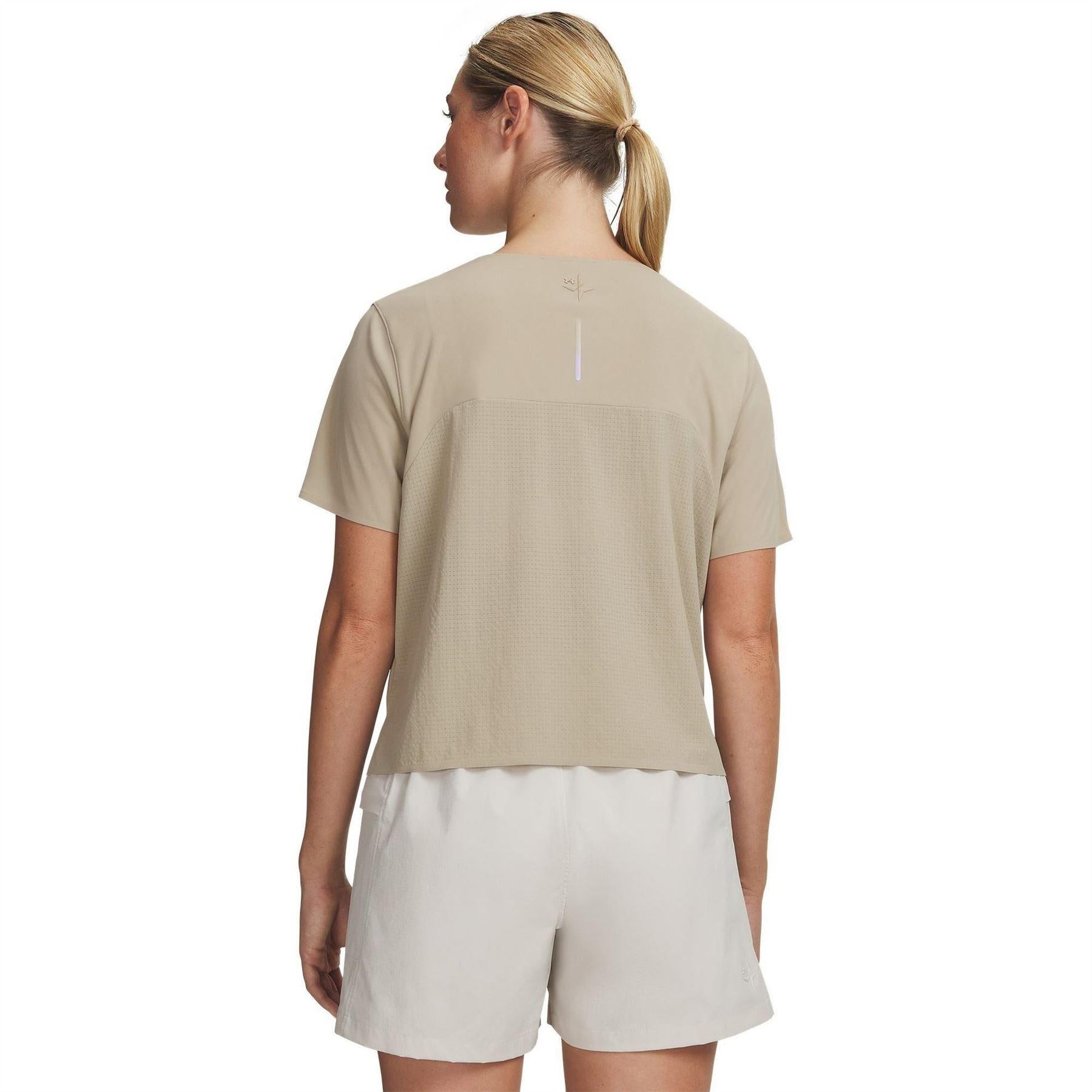 Khaki - Back - Under Armour Womens-Ladies Trail Run T-Shirt