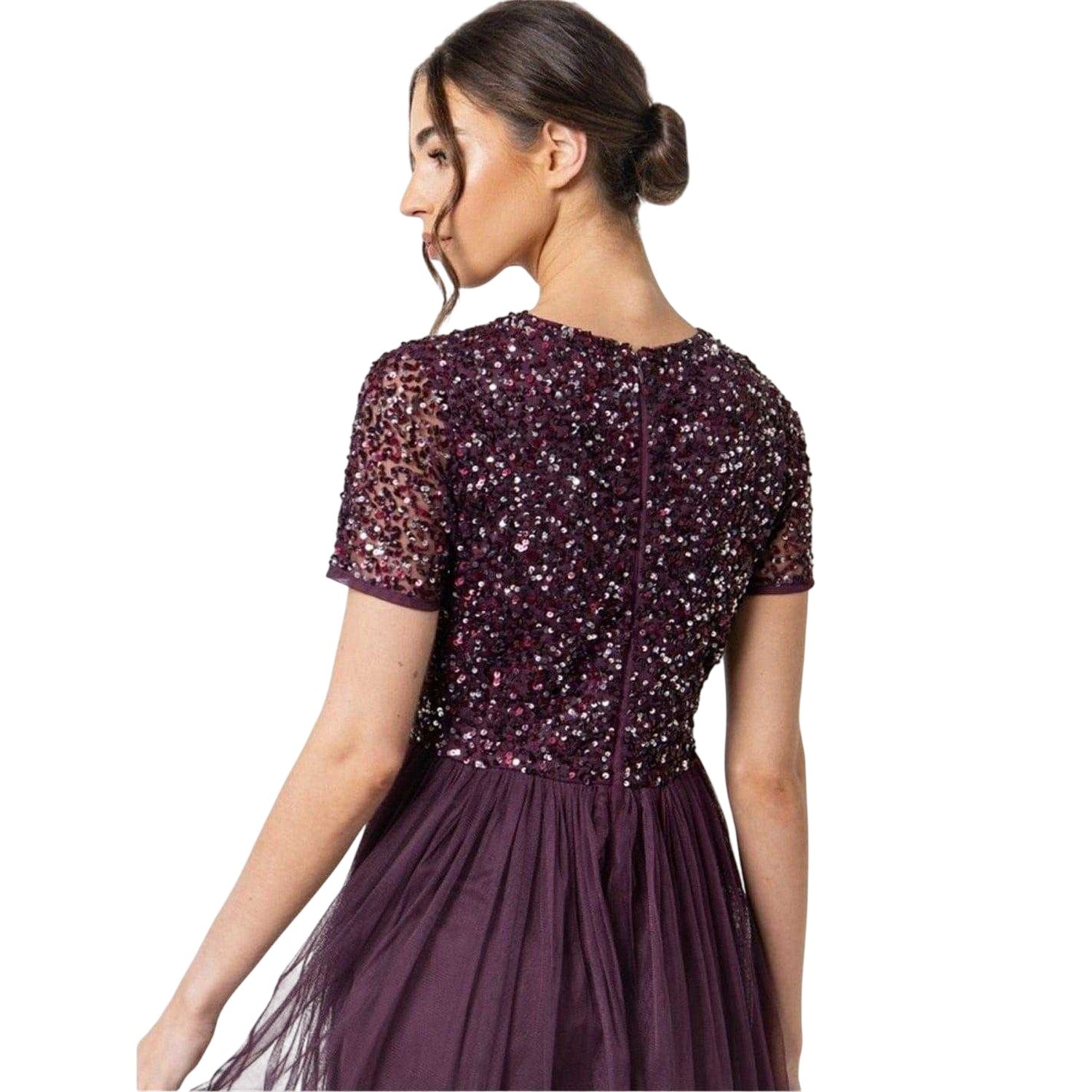 Berry - Back - Deluxe Womens-Ladies Sequin Midi Dress