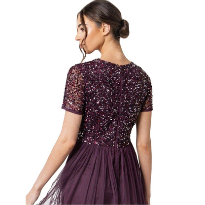 Berry - Back - Deluxe Womens-Ladies Sequin Midi Dress