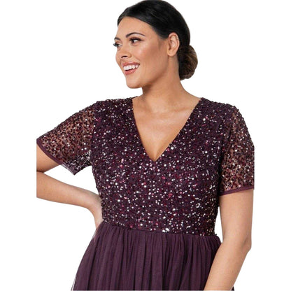 Berry - Side - Deluxe Womens-Ladies Sequin Midi Dress