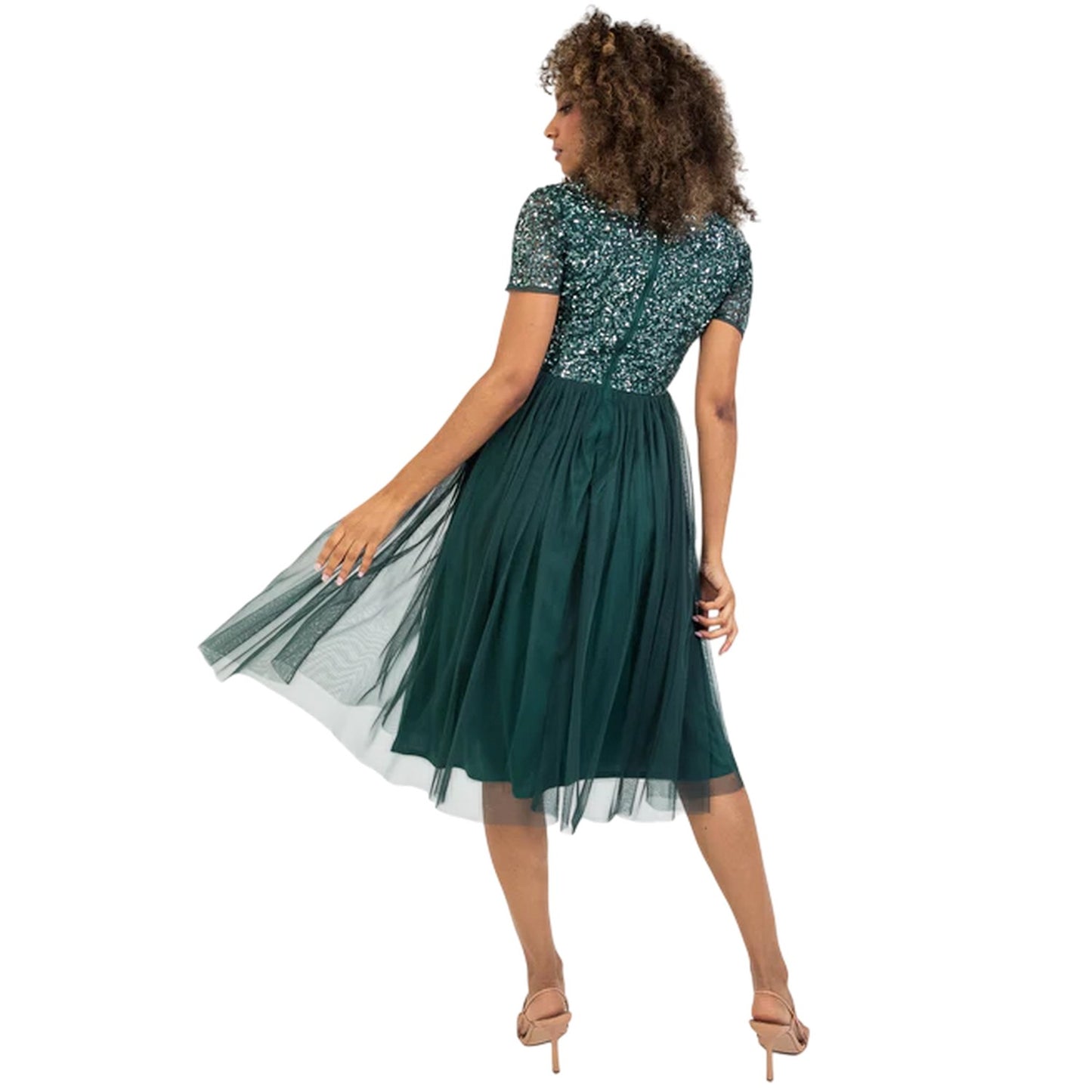 Misty Green - Back - Deluxe Womens-Ladies Sequin Midi Dress