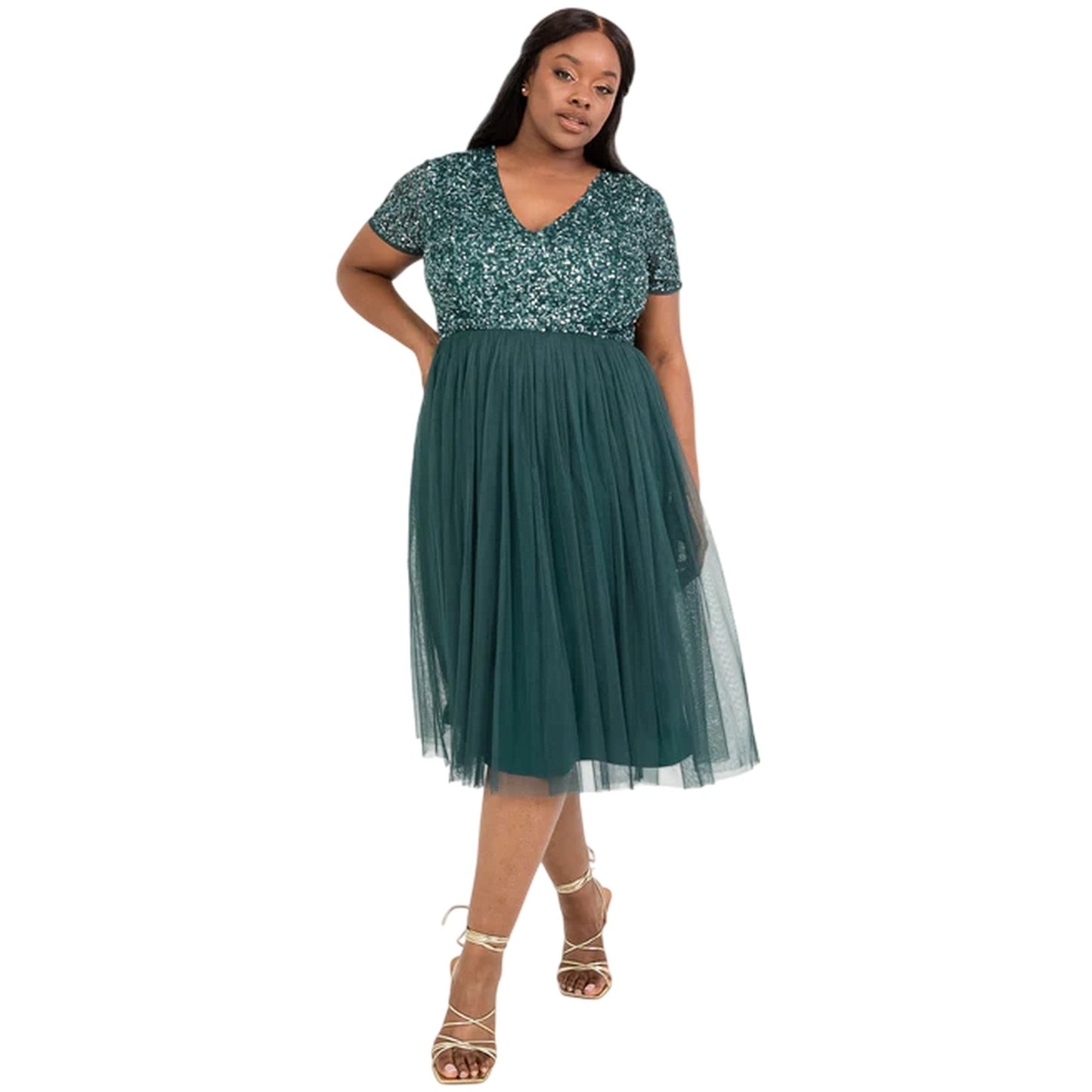 Misty Green - Lifestyle - Deluxe Womens-Ladies Sequin Midi Dress