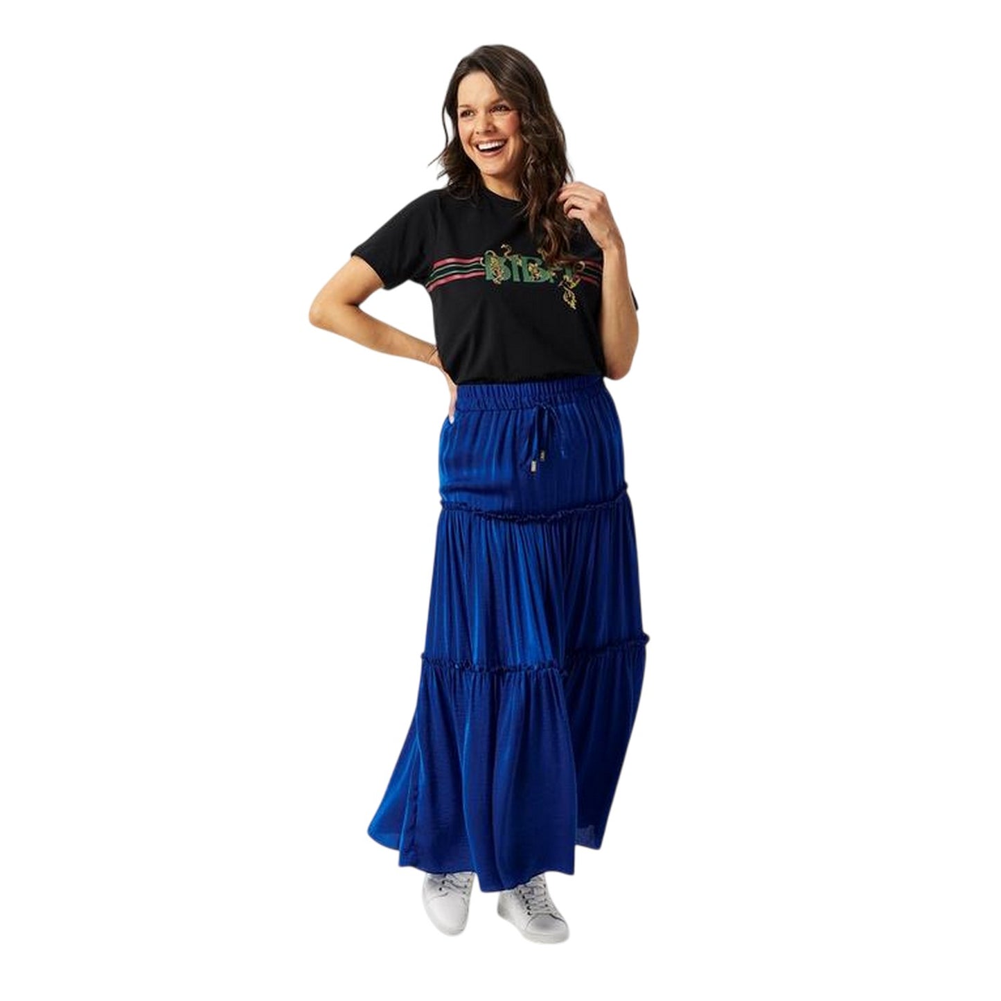Blue - Side - Biba Womens-Ladies Plain Maxi Skirt