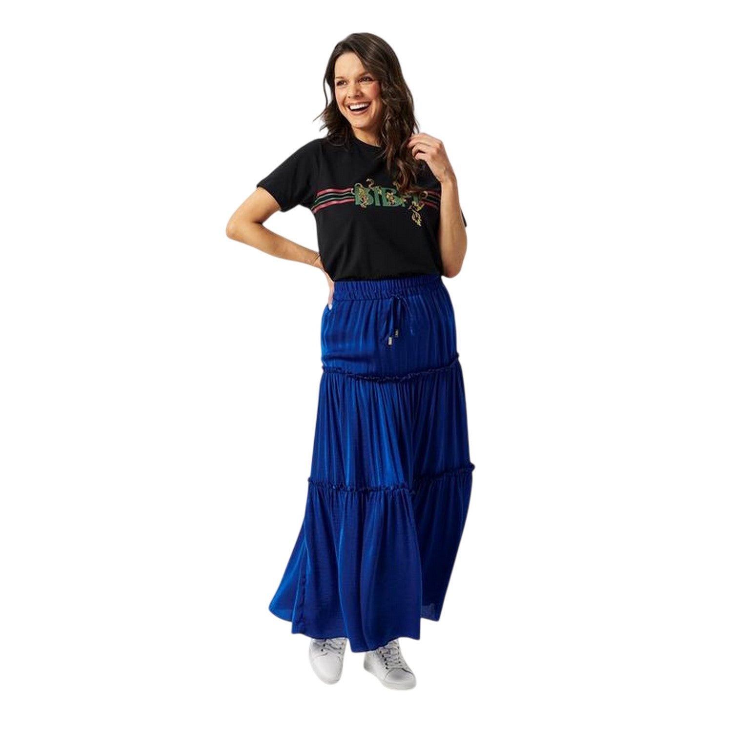 Blue - Side - Biba Womens-Ladies Plain Maxi Skirt