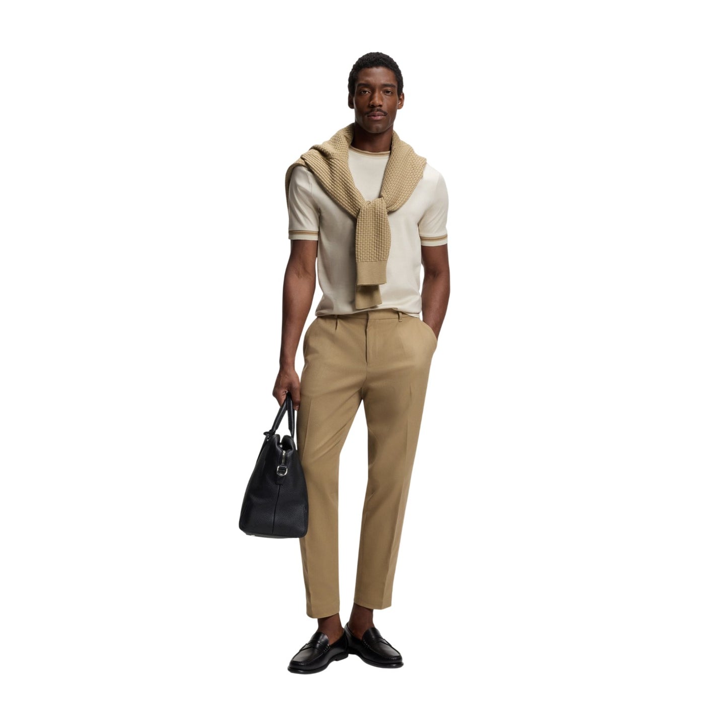White - Lifestyle - Boss Mens Contrast Tipped Slim T-Shirt