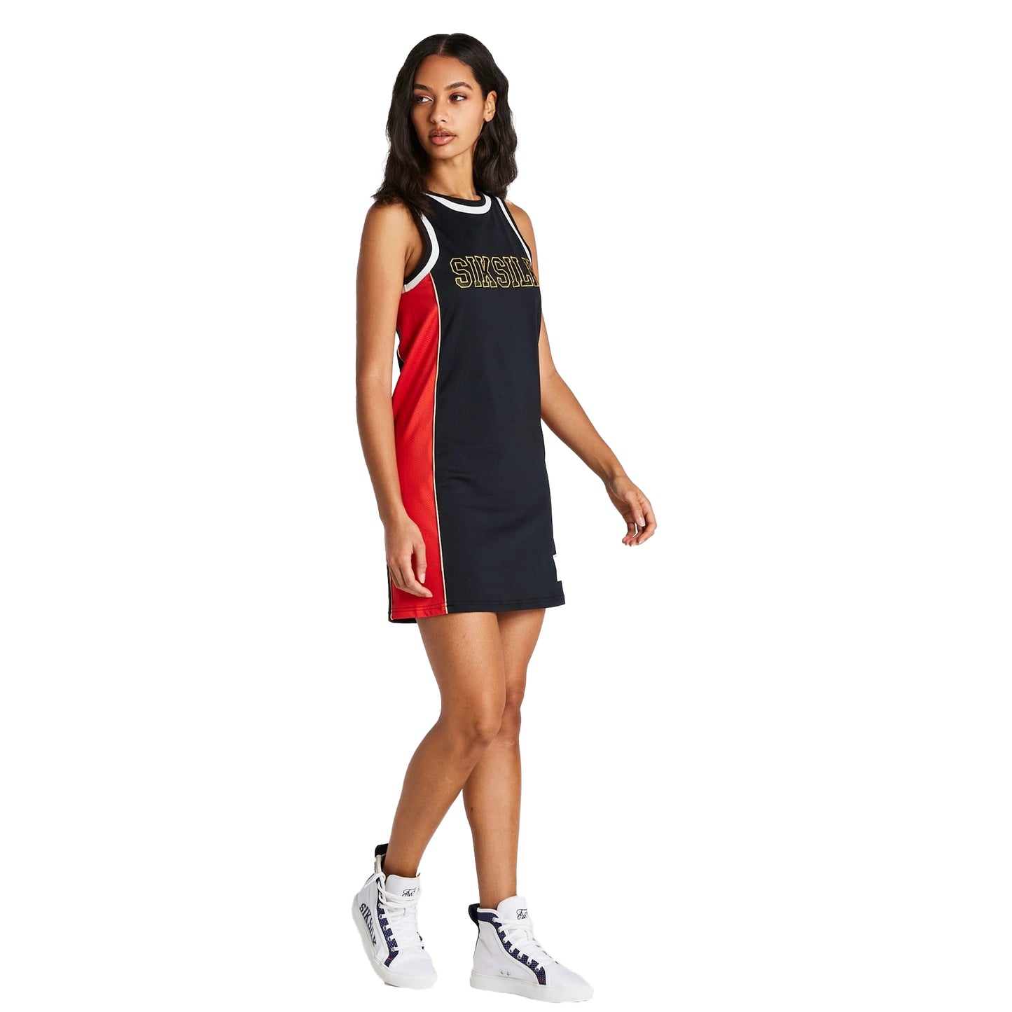 Black-Red - Lifestyle - SikSilk Womens-Ladies Panelled Basketball Dress