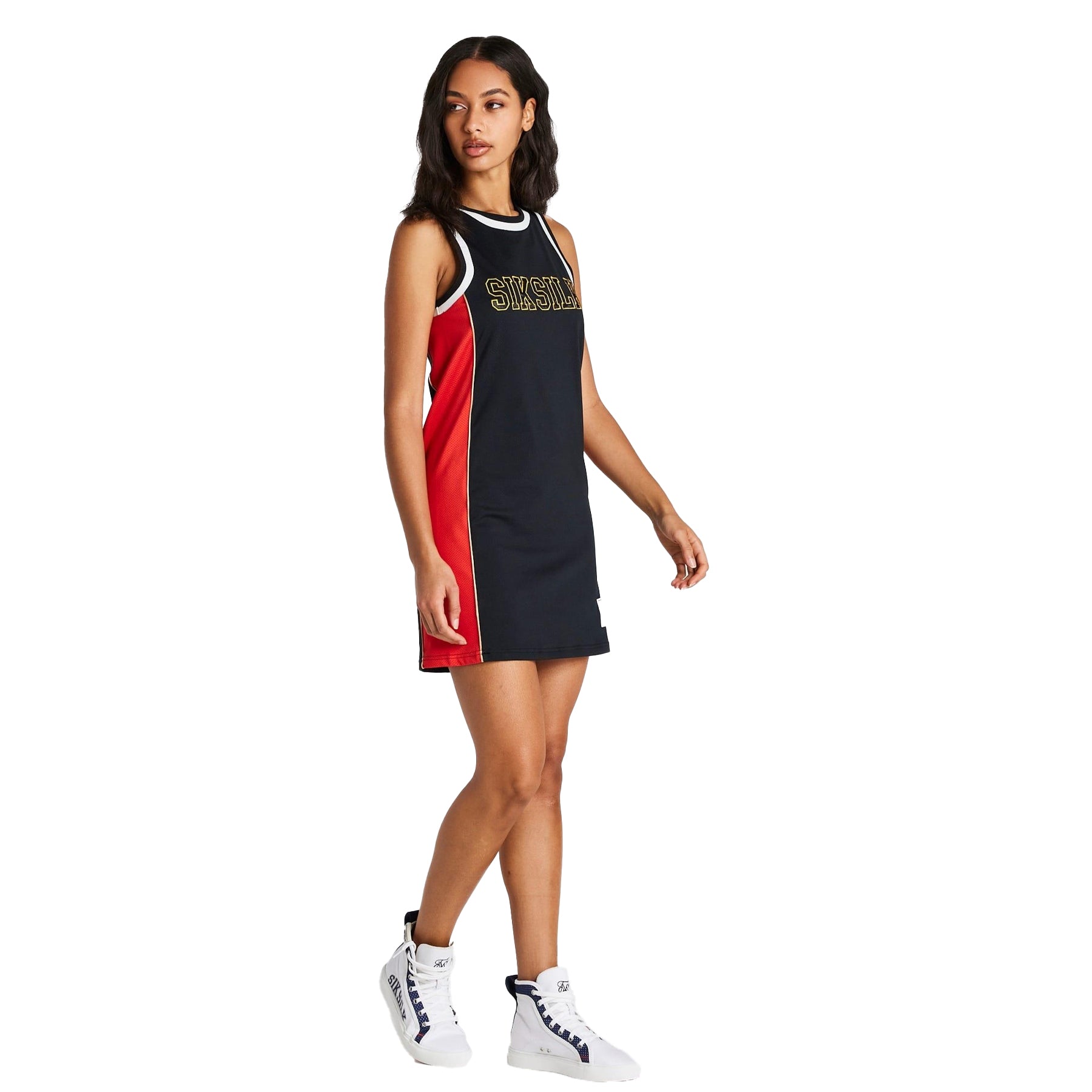 Black-Red - Lifestyle - SikSilk Womens-Ladies Panelled Basketball Dress