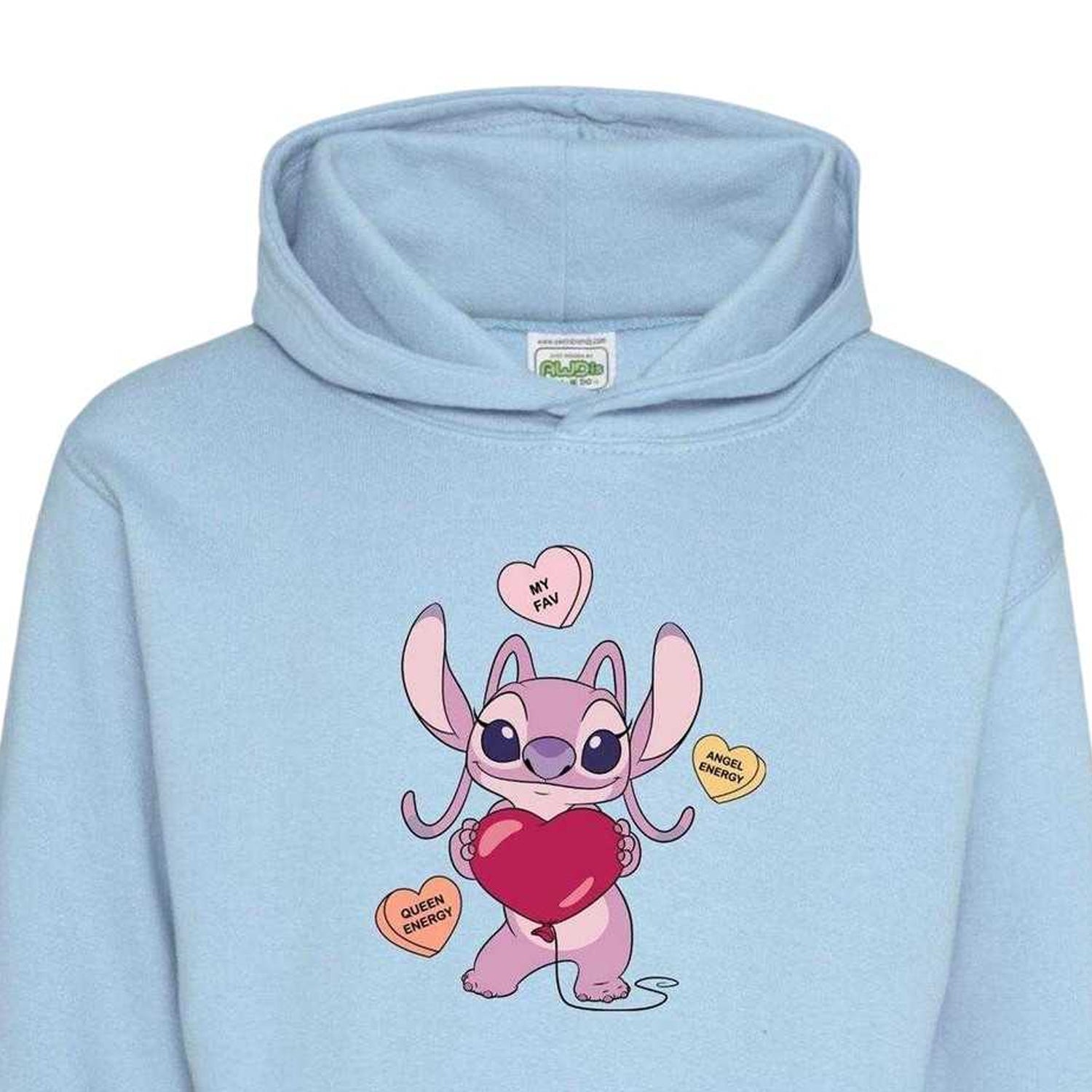 Light Blue - Side - Lilo & Stitch Childrens-Kids Angel Valentine`s Day Hoodie