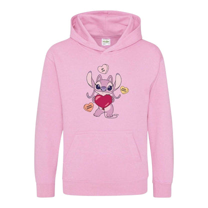 Pink - Front - Lilo & Stitch Childrens-Kids Angel Valentine`s Day Hoodie