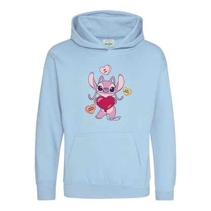 Light Blue - Front - Lilo & Stitch Childrens-Kids Angel Valentine`s Day Hoodie