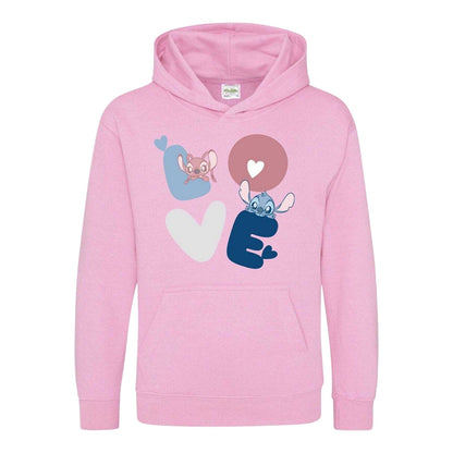 Pink - Front - Lilo & Stitch Childrens-Kids Love Valentine`s Day Hoodie