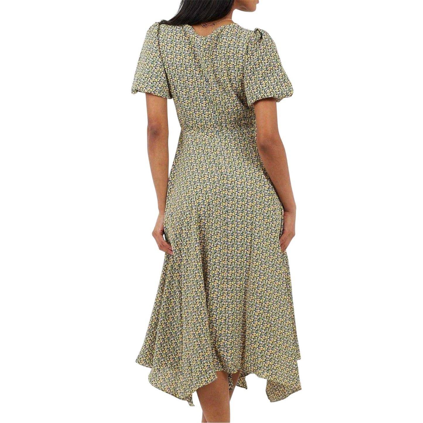 Yellow - Back - Brave Soul Womens-Ladies Floral V Neck Midi Dress