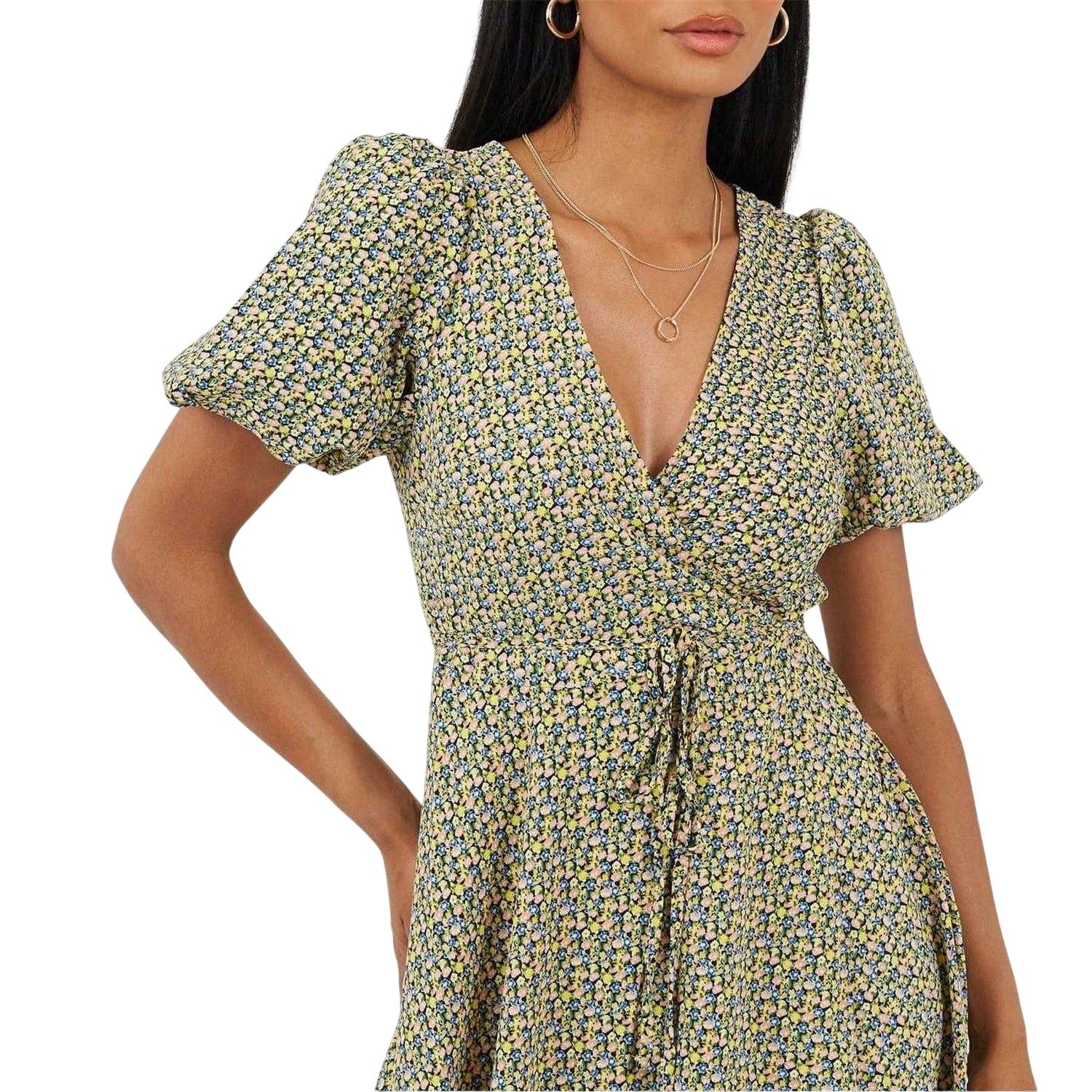 Yellow - Side - Brave Soul Womens-Ladies Floral V Neck Midi Dress