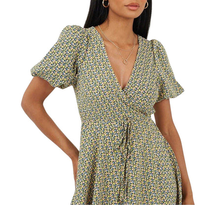 Yellow - Side - Brave Soul Womens-Ladies Floral V Neck Midi Dress