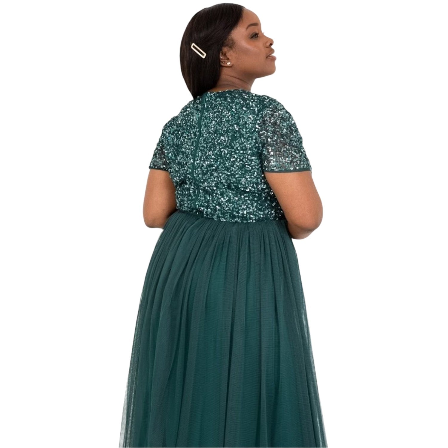 Emerald - Back - Maya Deluxe Womens-Ladies Short-Sleeved Midi Dress