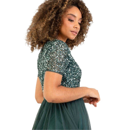 Emerald - Side - Maya Deluxe Womens-Ladies Short-Sleeved Midi Dress