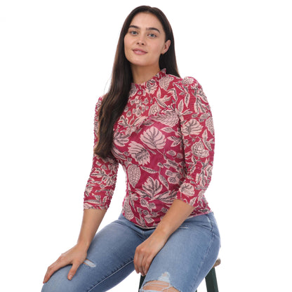 Pink - Lifestyle - Ted Baker Womens-Ladies Izabelo Leaves Mesh Frill Top