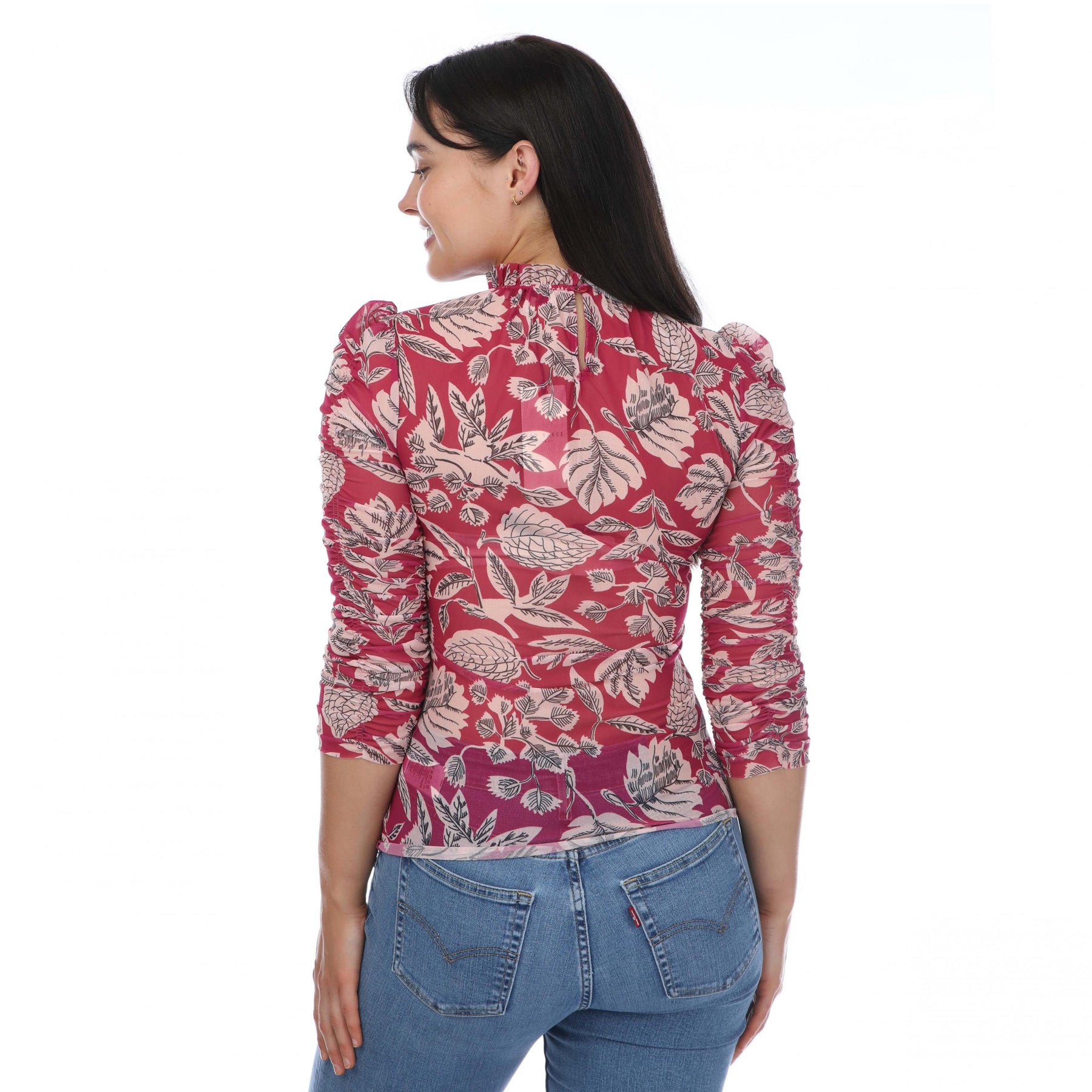 Pink - Back - Ted Baker Womens-Ladies Izabelo Leaves Mesh Frill Top