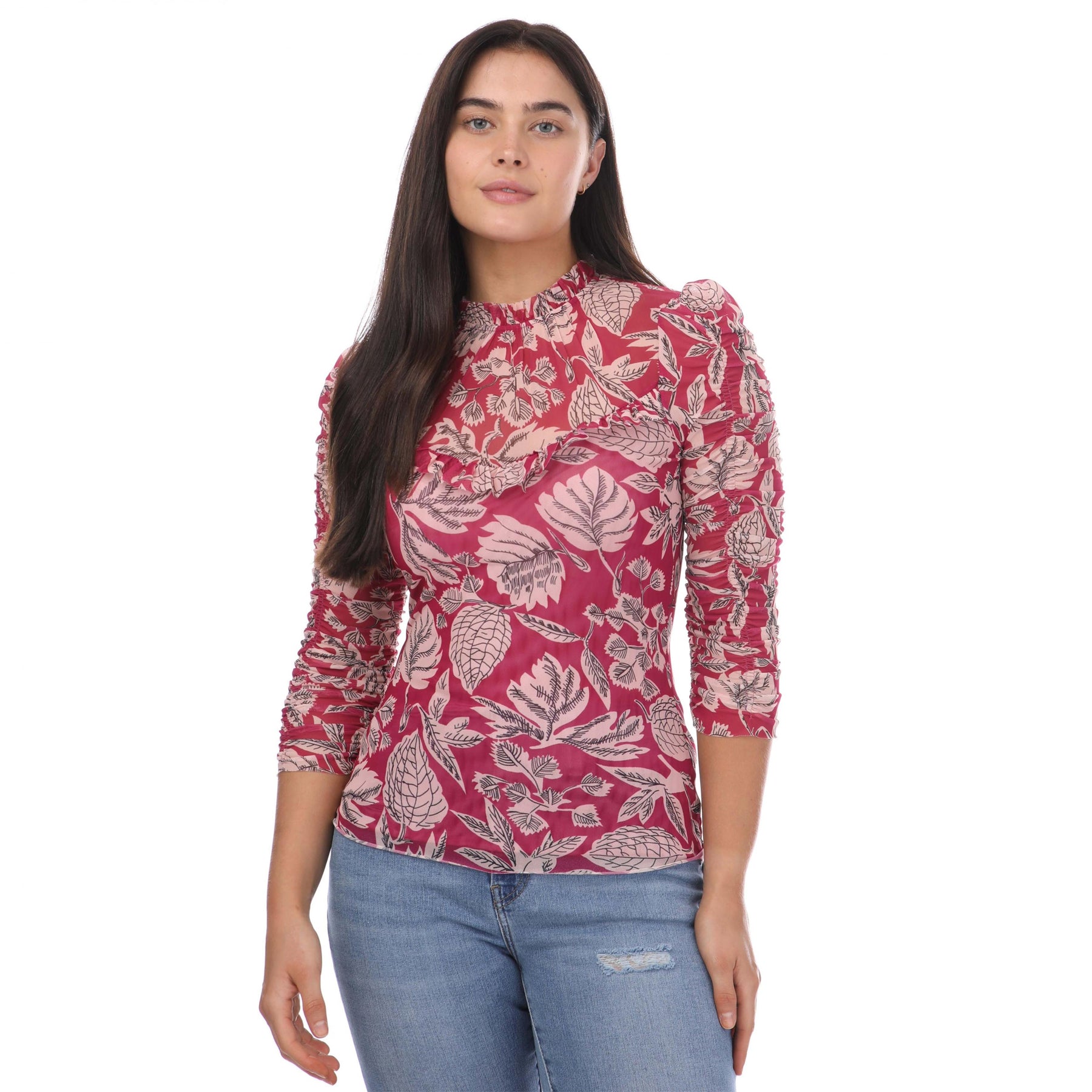 Pink - Front - Ted Baker Womens-Ladies Izabelo Leaves Mesh Frill Top