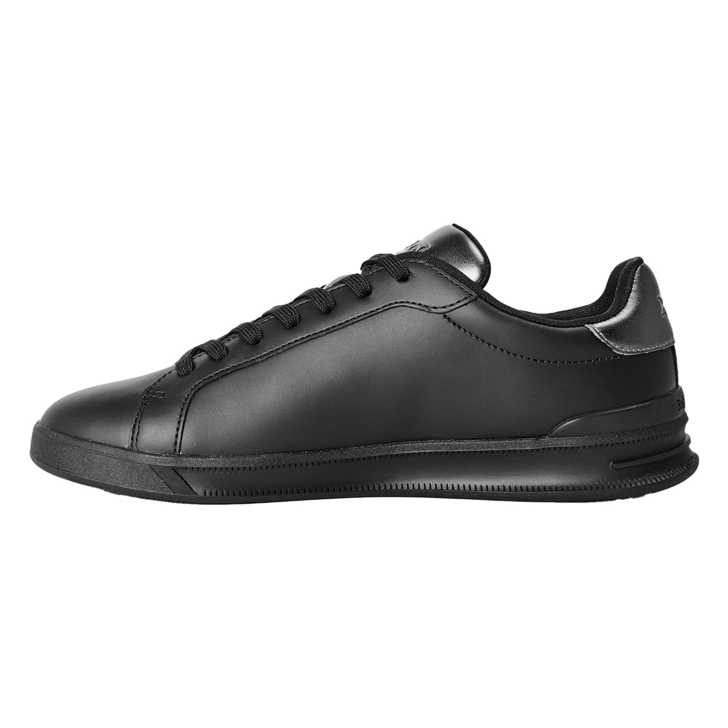 Black-Gunmetal Grey - Back - Ralph Lauren Mens Heritage Leather Trainers
