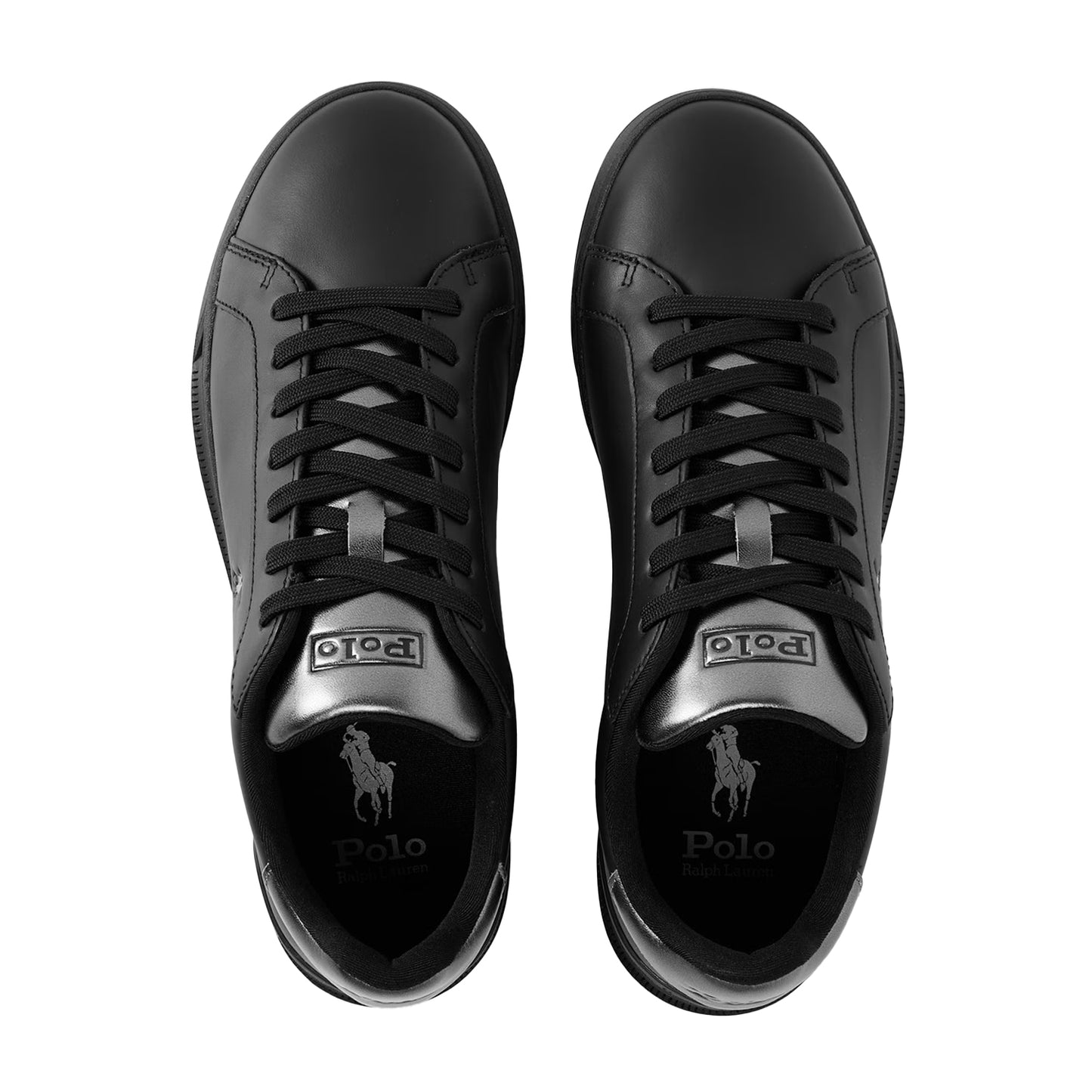 Black-Gunmetal Grey - Side - Ralph Lauren Mens Heritage Leather Trainers
