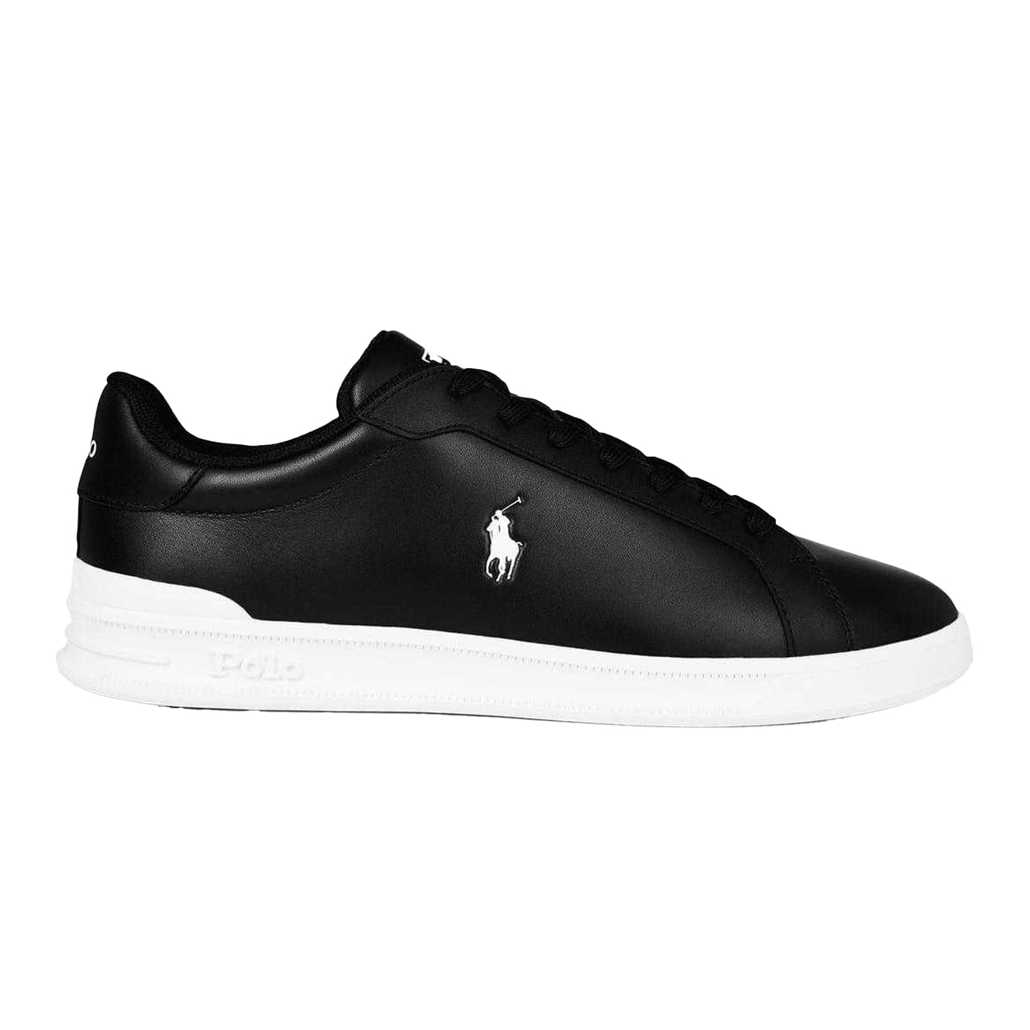 Black-White - Front - Ralph Lauren Mens Heritage Leather Trainers