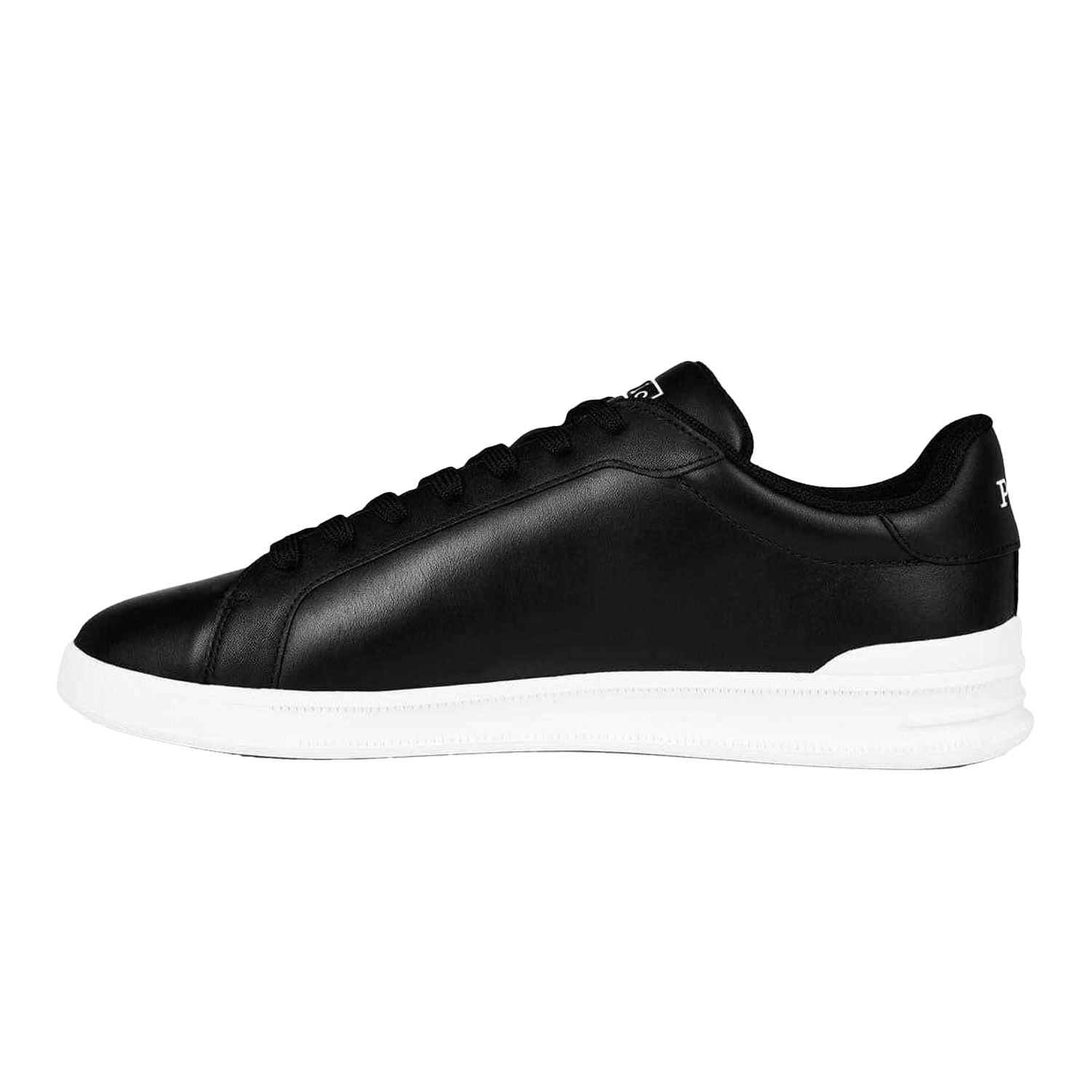 Black-White - Side - Ralph Lauren Mens Heritage Leather Trainers
