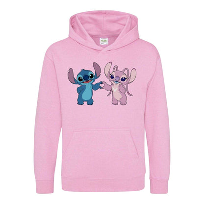 White - Front - Lilo & Stitch Childrens-Kids Stitch & Angel Valentine`s Day Hoodie
