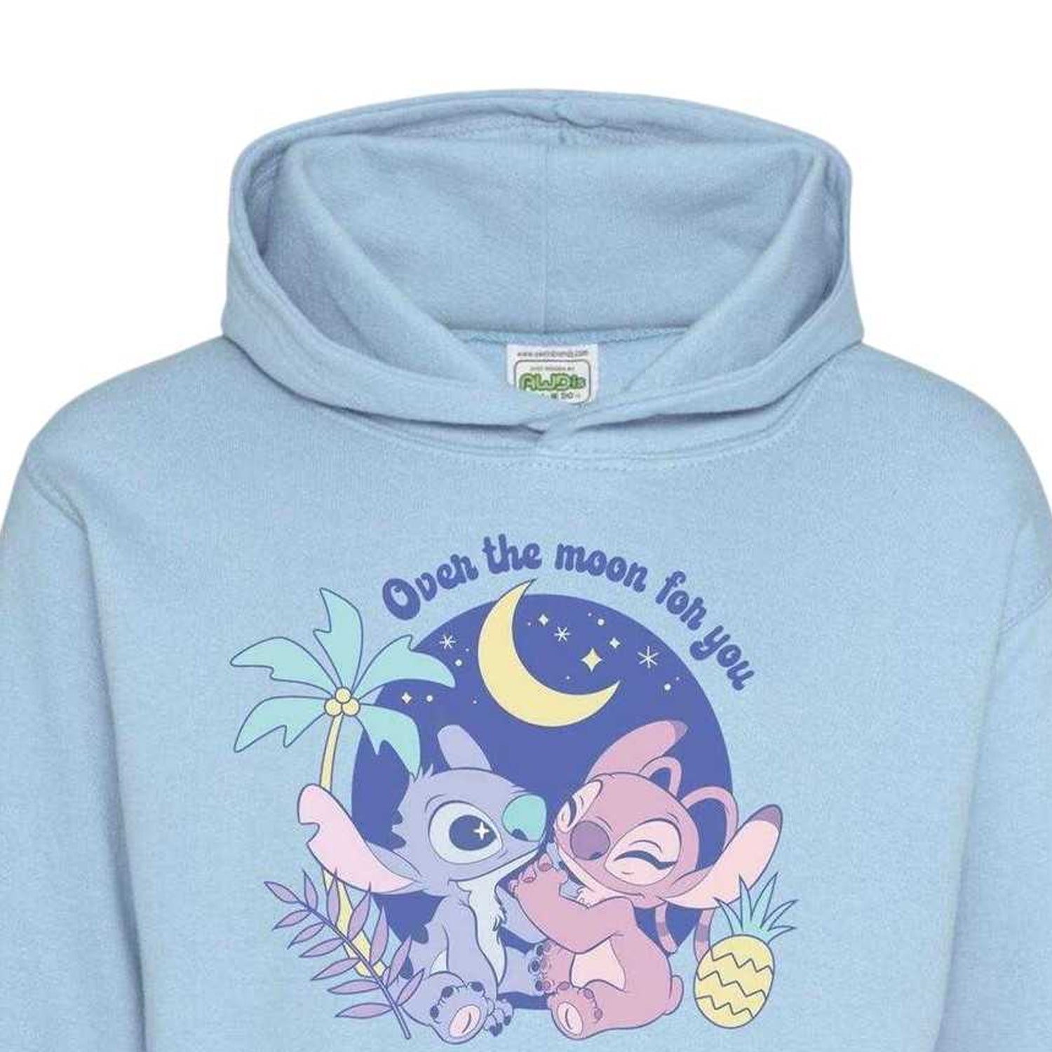 Blue - Side - Lilo & Stitch Childrens-Kids Over The Moon Valentine`s Day Hoodie