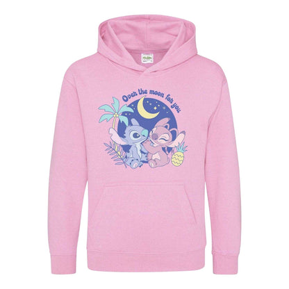 Pink - Front - Lilo & Stitch Childrens-Kids Over The Moon Valentine`s Day Hoodie