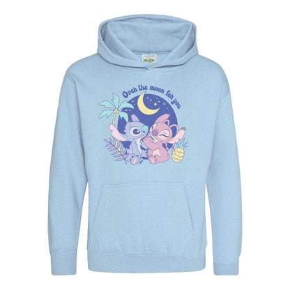 Light Blue - Front - Lilo & Stitch Childrens-Kids Over The Moon Valentine`s Day Hoodie