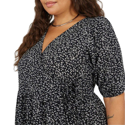 Black-White - Side - Brave Soul Womens-Ladies Leopard Print Puff Sleeve Wrap Dress