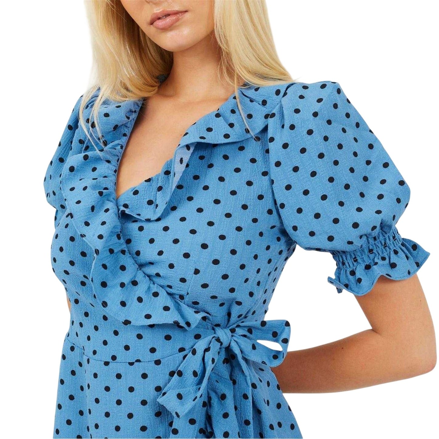 Blue-Black - Side - Brave Soul Womens-Ladies Polka Dot V Neck Wrap Dress