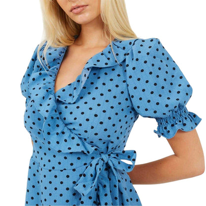Blue-Black - Side - Brave Soul Womens-Ladies Polka Dot V Neck Wrap Dress