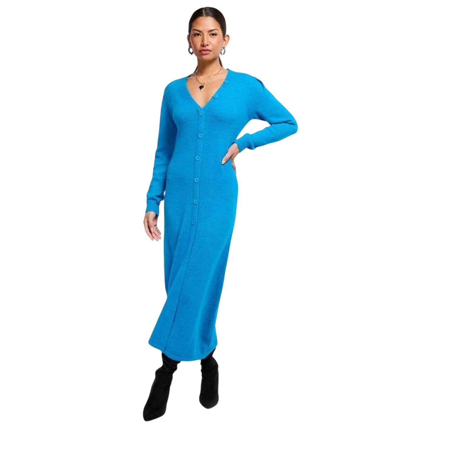 Blue - Side - Little Mistress Womens-Ladies Maxi Sweater Dress