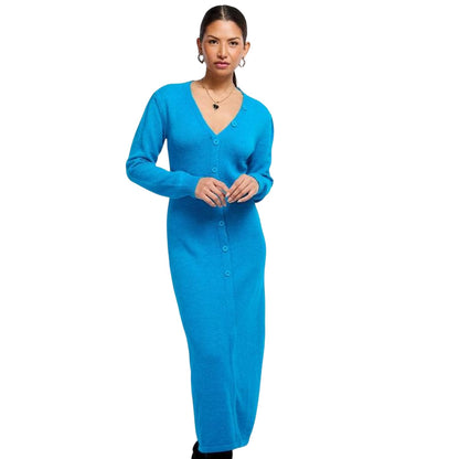 Blue - Front - Little Mistress Womens-Ladies Maxi Sweater Dress