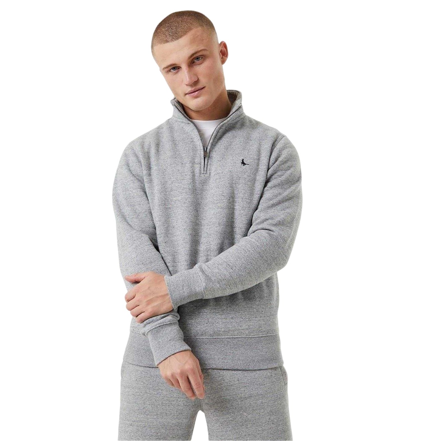 Grey Marl - Front - Jack Wills Mens Barchester Quarter Zip Sweatshirt