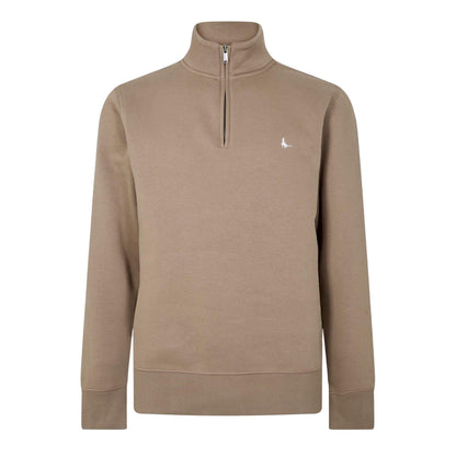 Fawn - Front - Jack Wills Mens Barchester Quarter Zip Sweatshirt