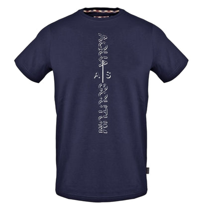 Navy - Front - Aquascutum Mens Vertical Logo Crew Neck T-Shirt