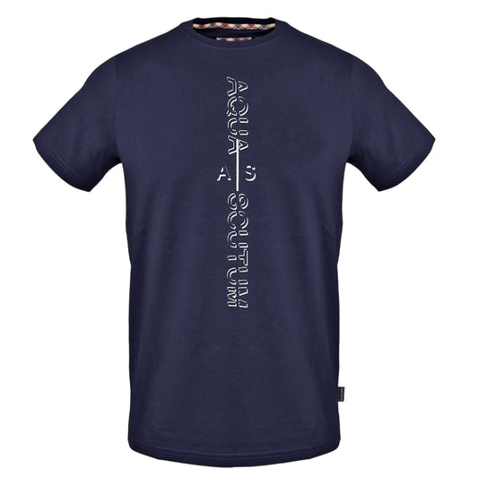Navy - Front - Aquascutum Mens Vertical Logo Crew Neck T-Shirt