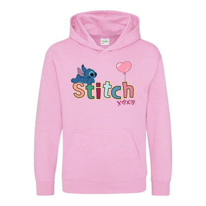 Pink - Front - Lilo & Stitch Childrens-Kids Heart Long-Sleeved Valentine`s Day Hoodie