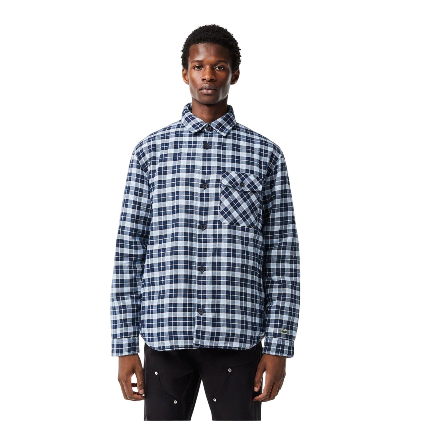 Methyl Blue - Front - Lacoste Mens Checked Regular Long-Sleeved Shirt