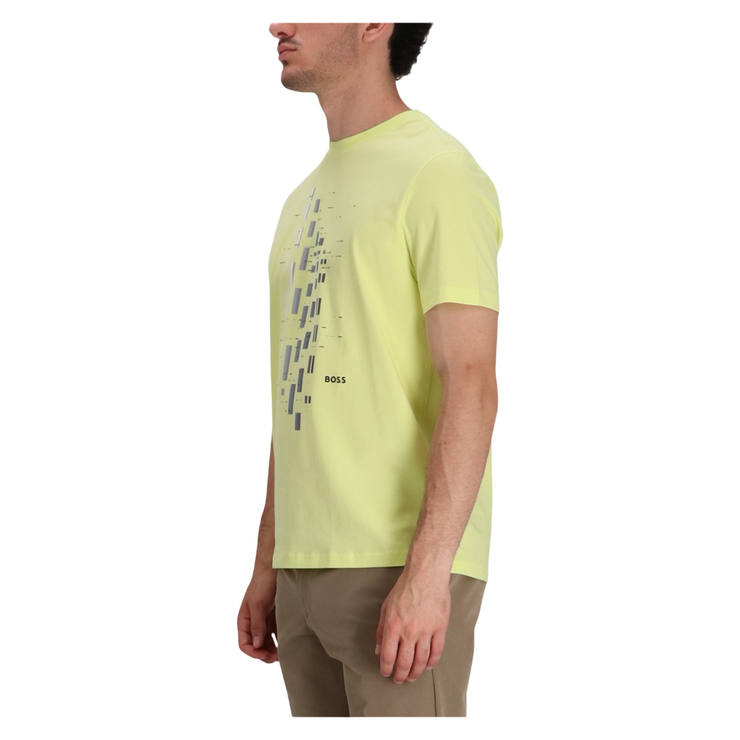Green - Side - Boss Mens Geometric Stretch Regular T-Shirt