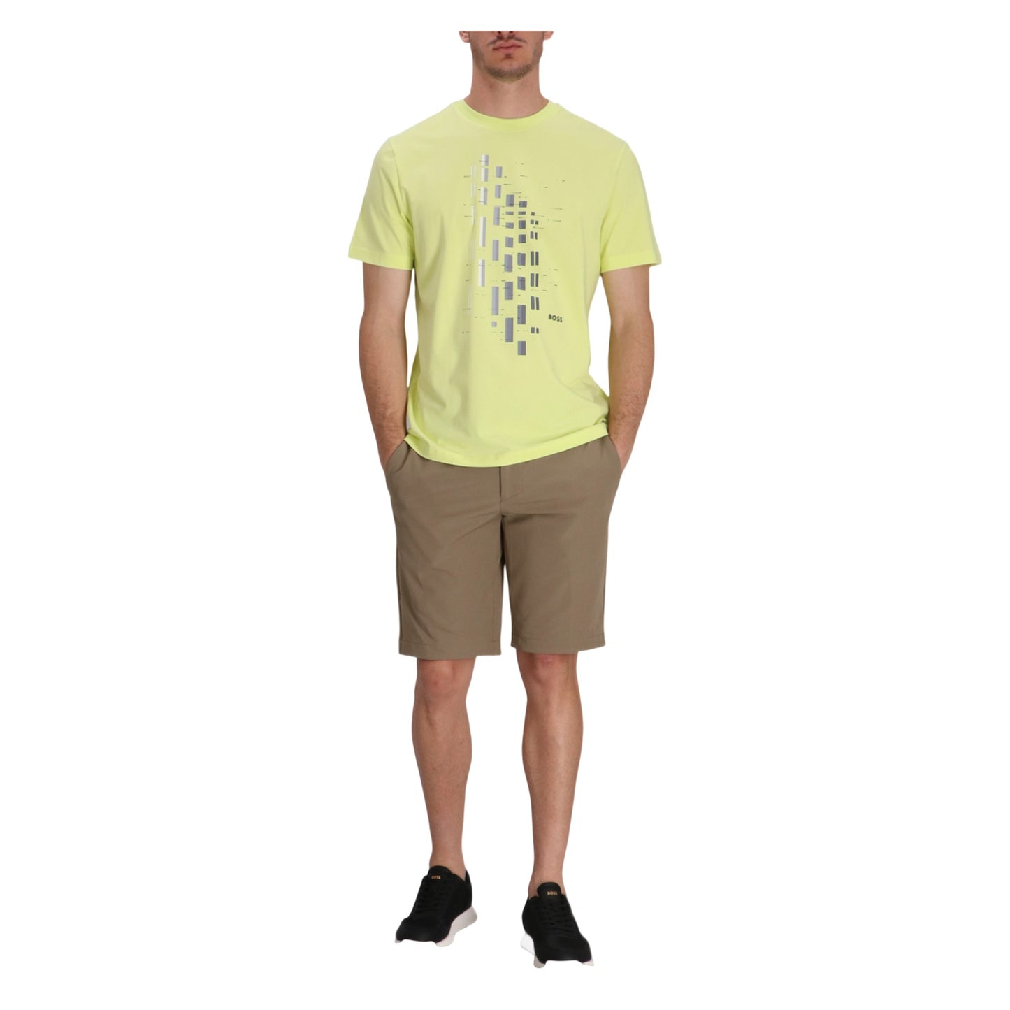 Green - Lifestyle - Boss Mens Geometric Stretch Regular T-Shirt