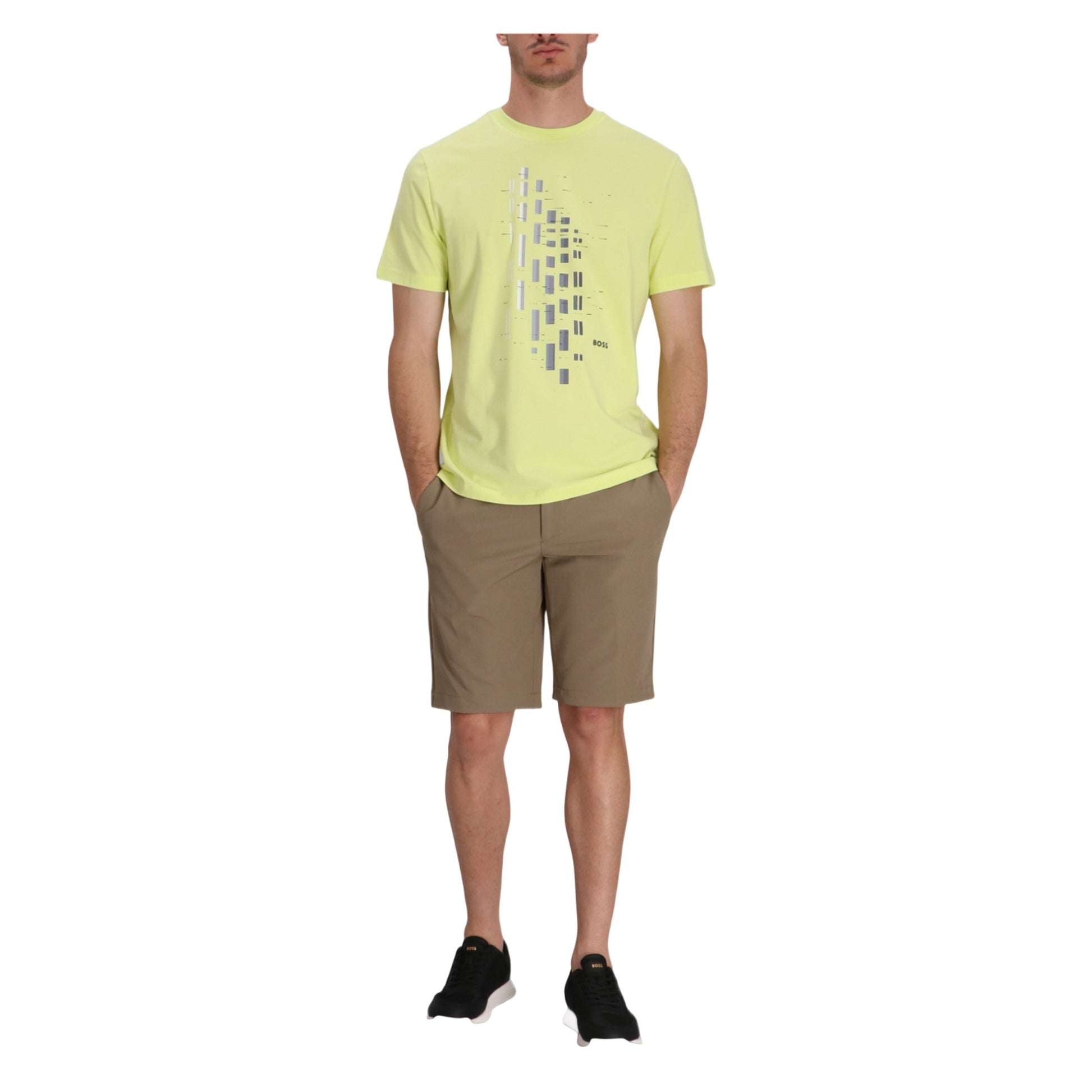 Green - Lifestyle - Boss Mens Geometric Stretch Regular T-Shirt